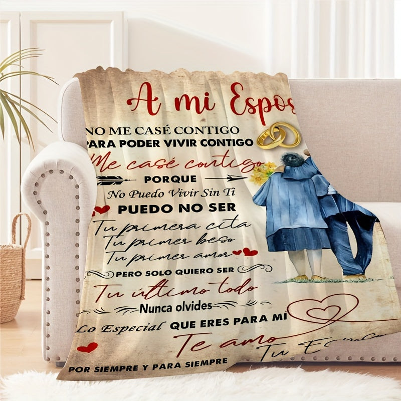 Customized Spanish Love Letter Throw Blanket Polyester Machine Washable All-Season