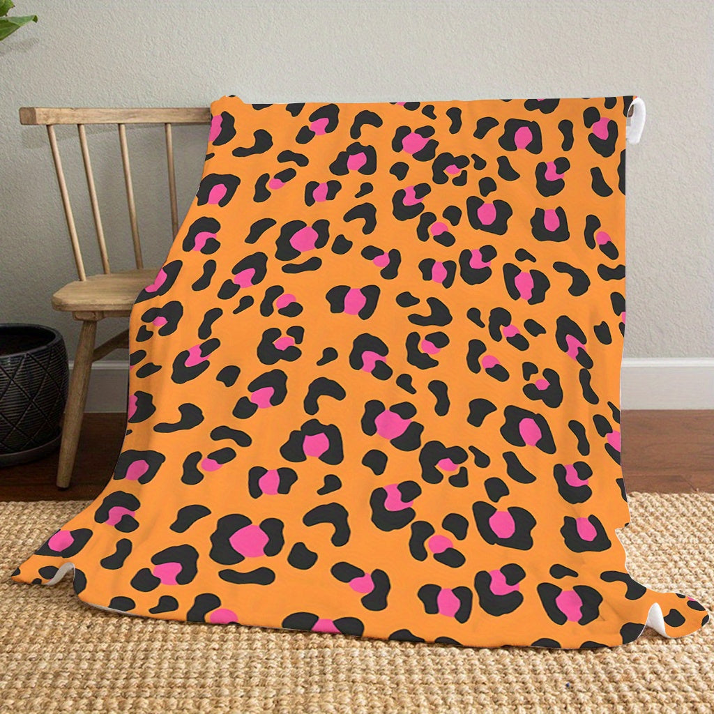 Cozy Flannel Fleece Blanket with Digital Orange Leopard Print for All Seasons