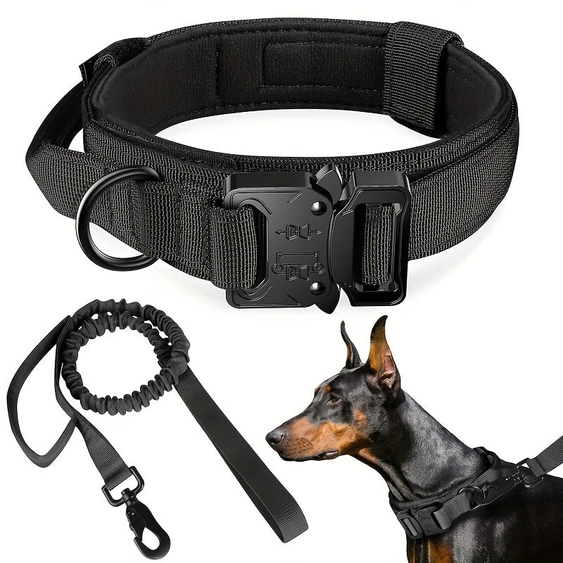 Collar táctico ajustable para perros con asa de control, hebilla de metal pesado para perros medianos y grandes