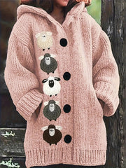 Plus Size Animal Print Oversized Hoodie Long Sleeve Cardigan Women