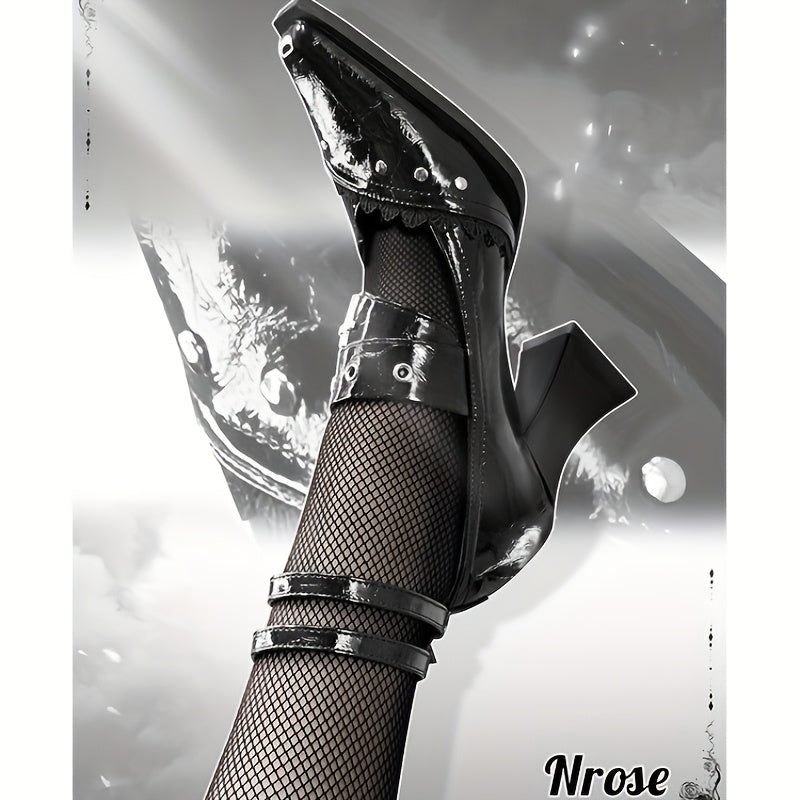 Women Gothic Pointed High Heeled Shoes Slim Heel Punk Single-Layer Shoes