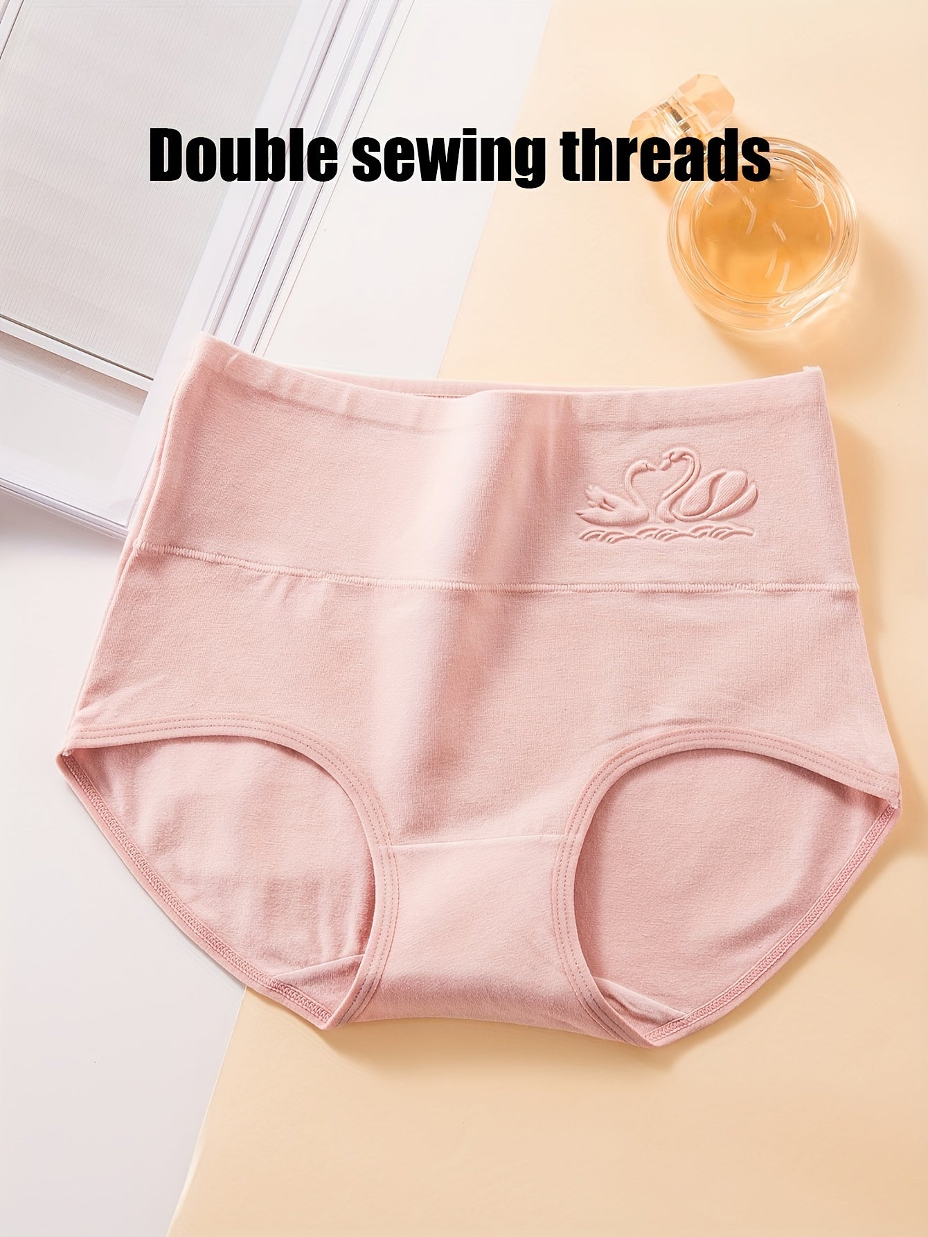 Set of 4 Women's High-Waisted Briefs in Lavender Beige Pink Comfortable Slimming Elastic Waistband