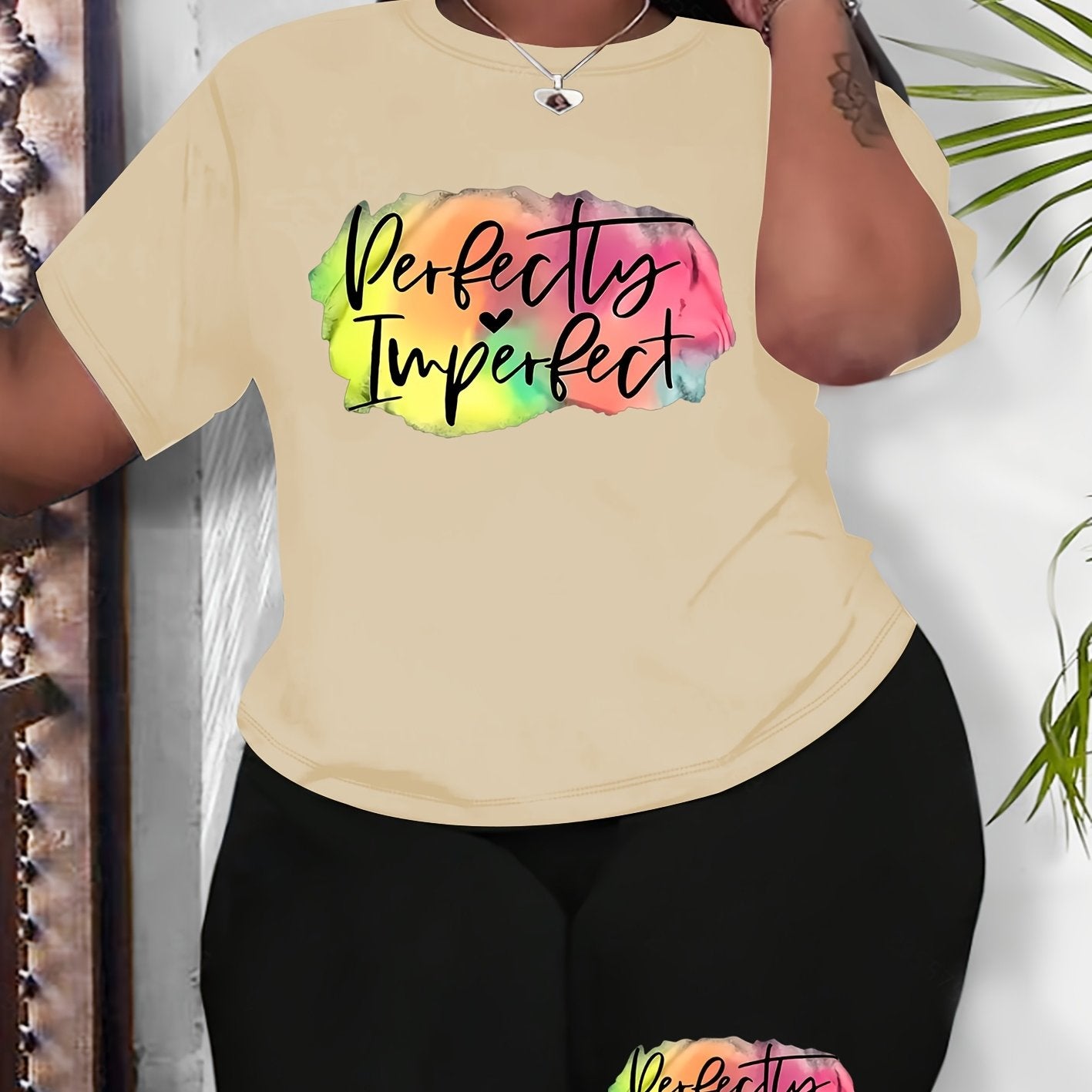 Plus Size Women's Tracksuit Set Short Sleeve Top High-Waisted Shorts Comfortable Spring Summer Fall