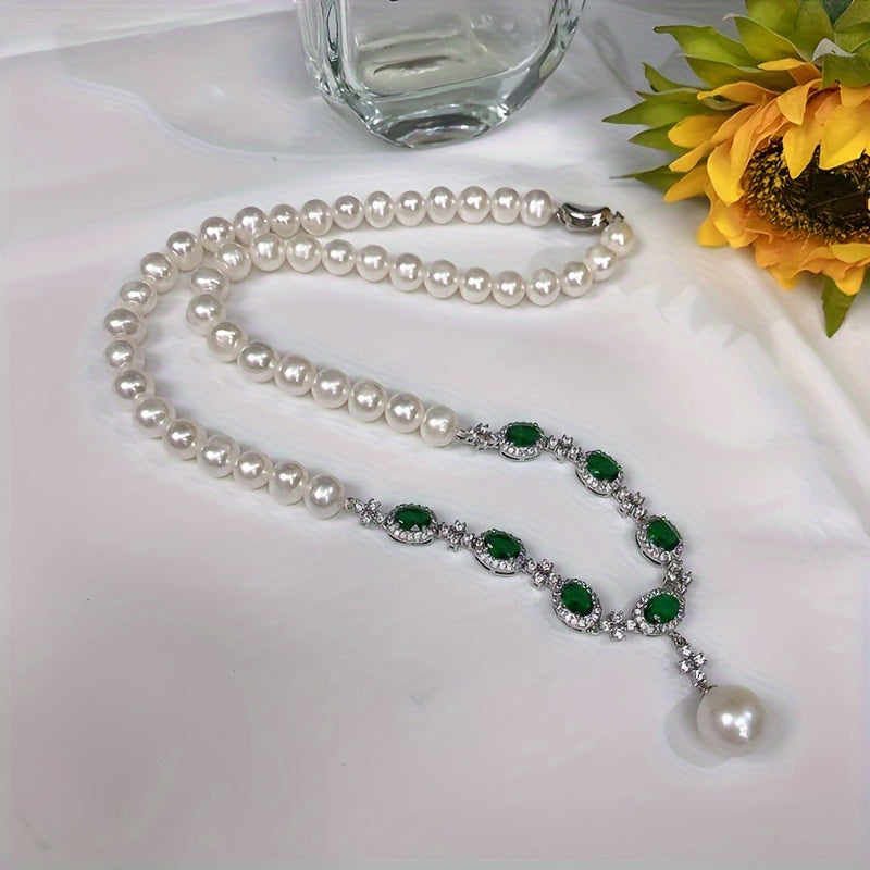 Pearl Necklace Gold Plated Copper Alloy Glass Mosaic Elegant Jewelry Gift for Mothers Day