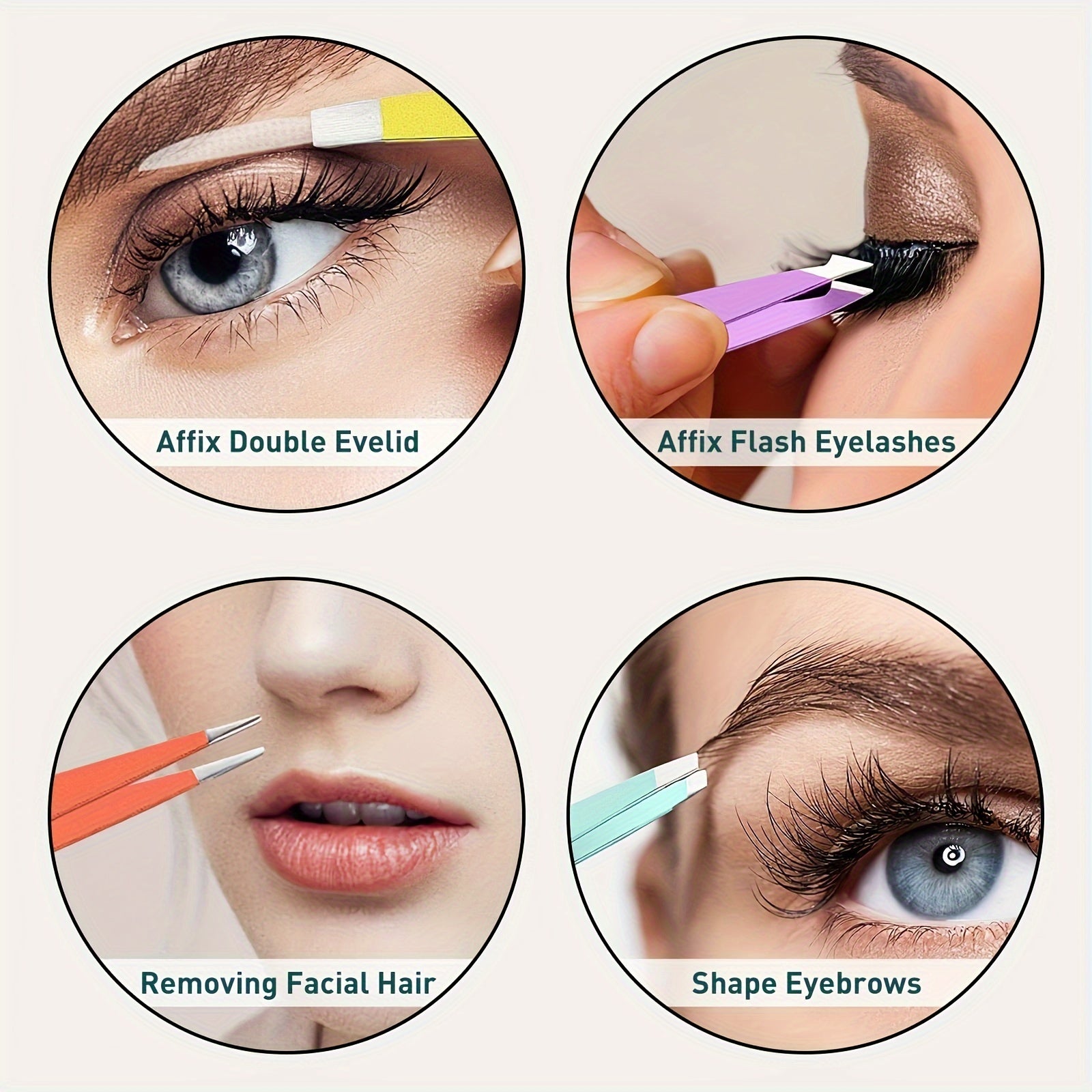 Ayollar uchun qosh qirqish uchun tirnoqcha, burchakli uchli, aniq yuz sochlarini olib tashlash to'plami