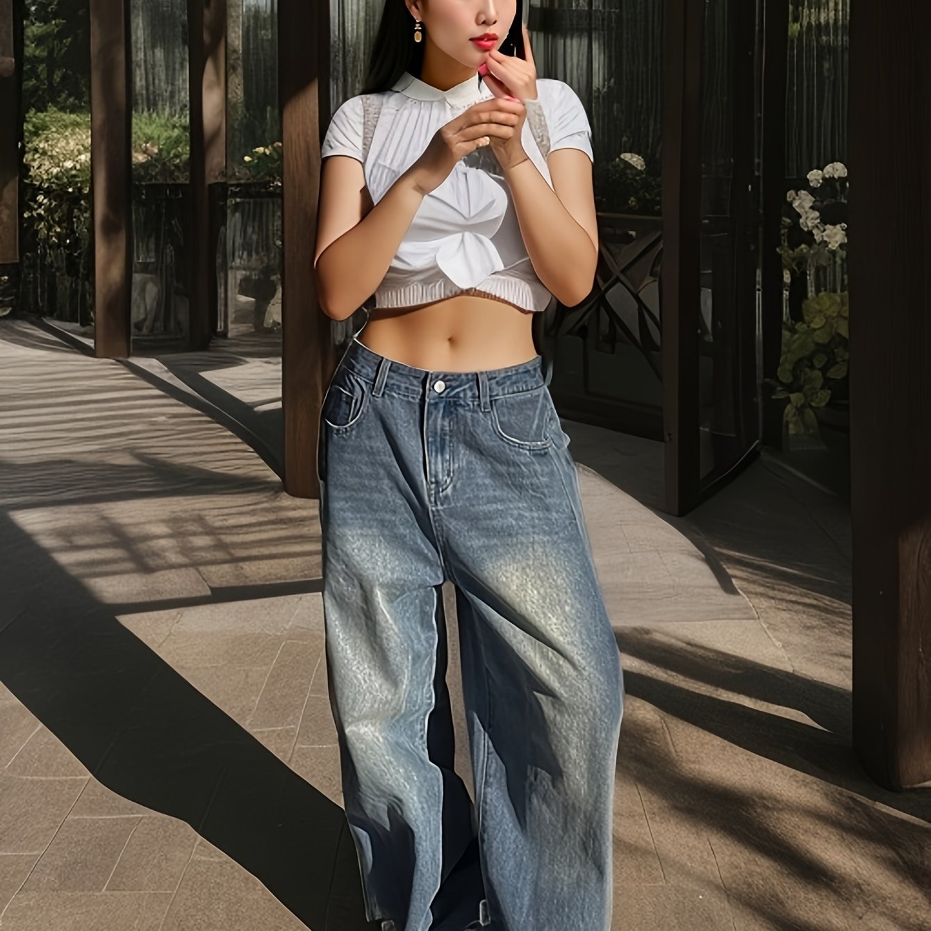 Women's Wide Leg Jeans Denim Solid Color Non-Stretch Casual for Spring Fall