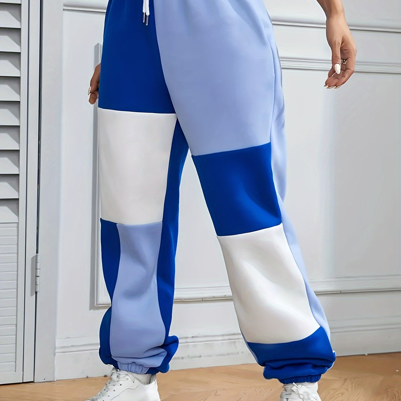 Plus Size Women's Color Block Jogger Pants Wide-Leg Elastic Waist Pastel Pink Lavender