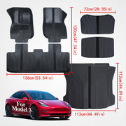 Car Floor Mats Set for Tesla Model 3 2020-2023 Non-Slip All-Weather 6 Pieces
