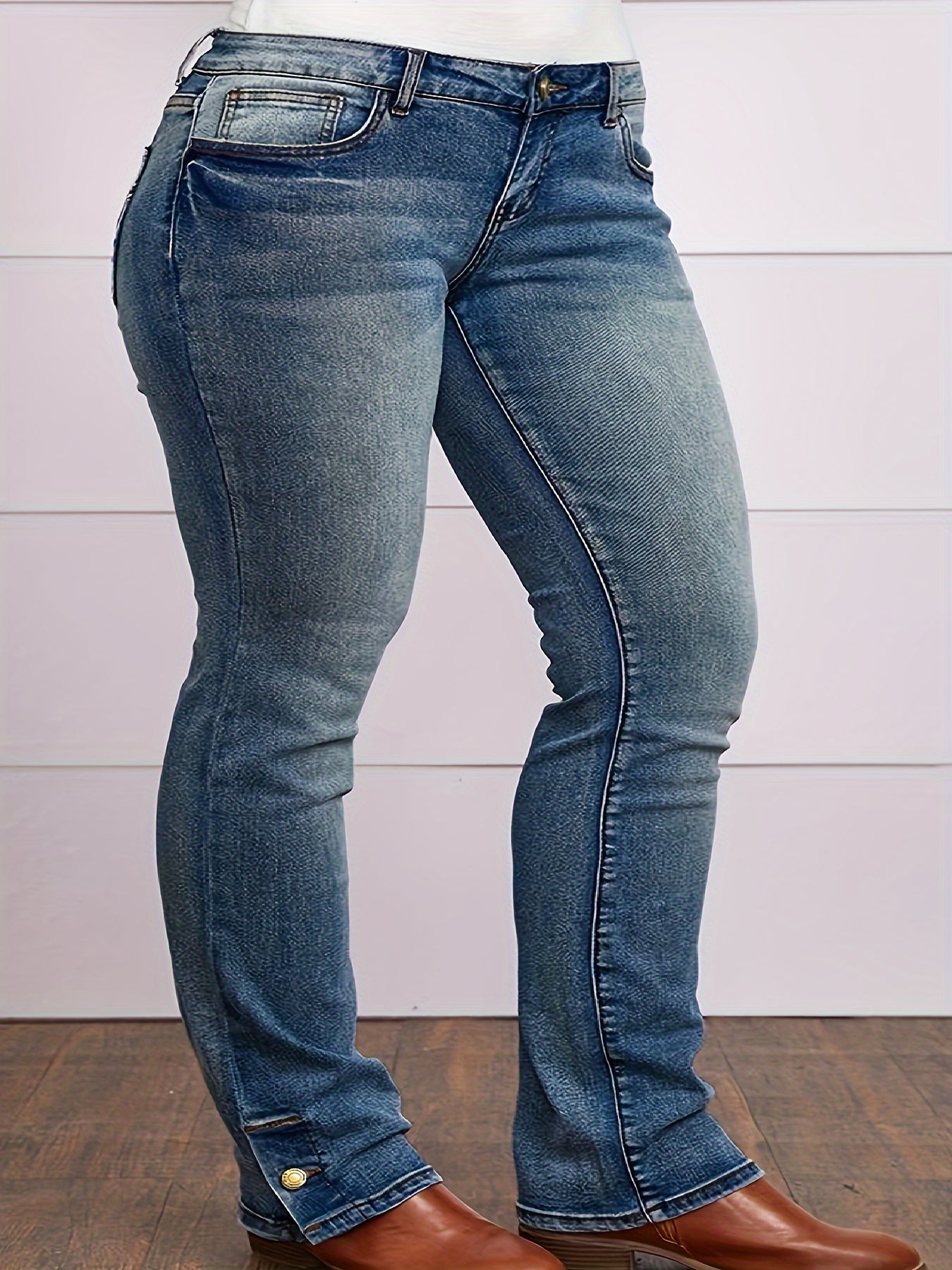 Women's Plus Size High Stretch Split Denim Jeans