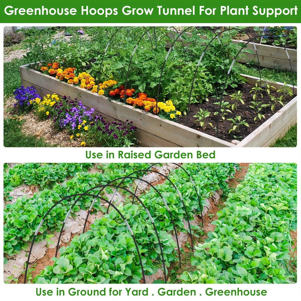 90 Pieces Greenhouse Hoop Tunnel Kit Removable Fiberglass Cold-Proof Garden Tunnel