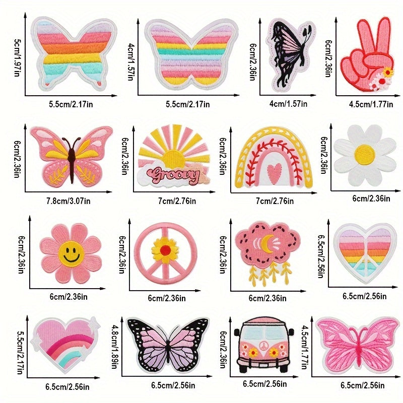 Набор из 15/16 розовых термопатчей с вышивкой для девочек, подходящих для пришивания на одежду, куртки, джинсы, рюкзаки и шляпы.