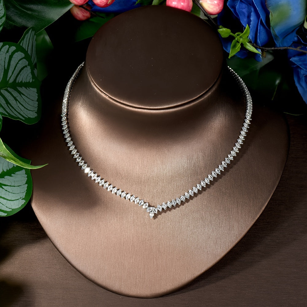 Four-Piece Jewelry Set Copper Platinum Plated Synthetic Zirconia Wedding Banquet Elegant