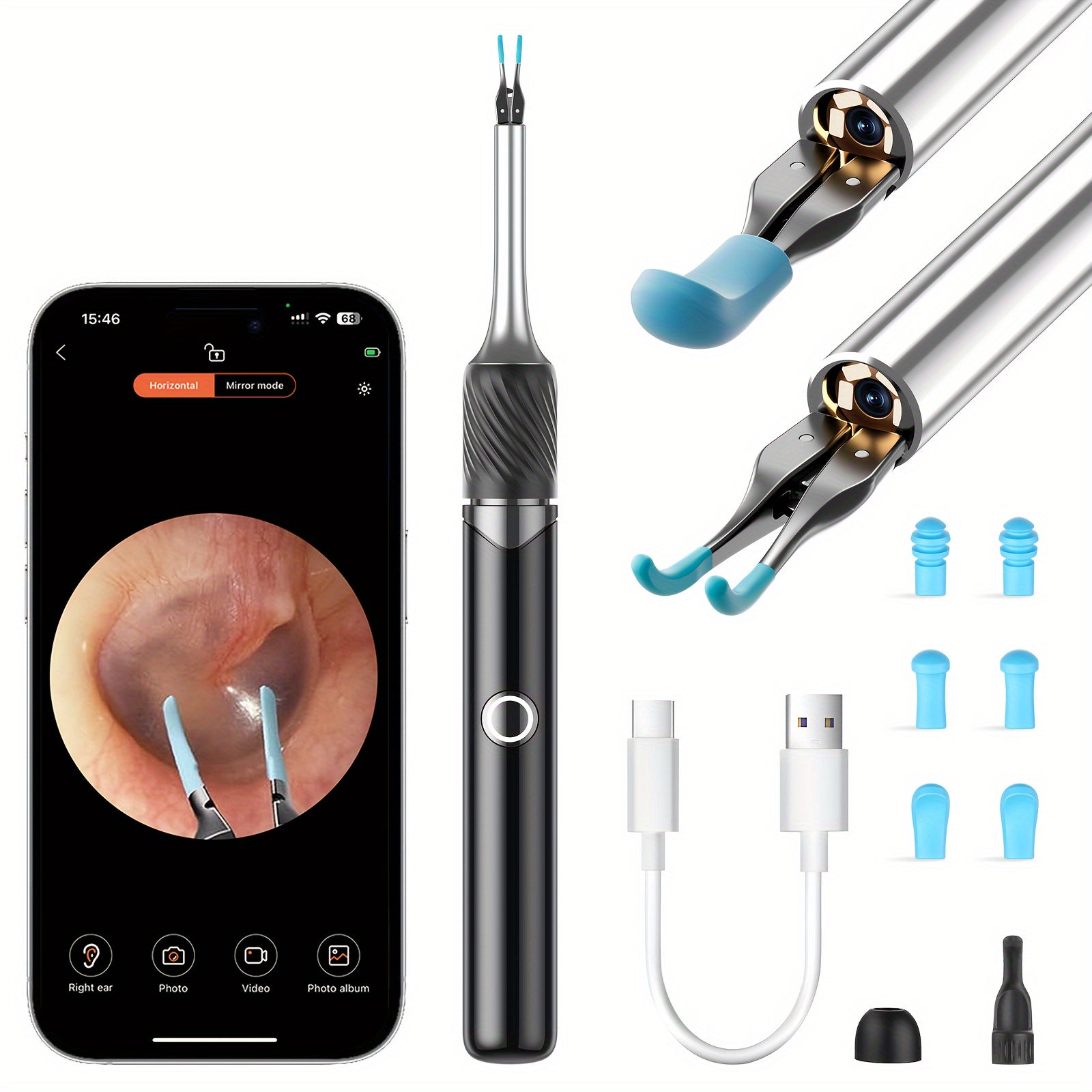 3-in-1 Earwax Removal Tool with 1200W Ear Mirror and Cleaning Spoon