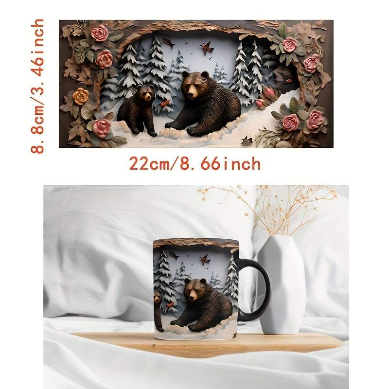 Black Snowy Bear UV DTF Decal for 11oz Mugs and Glassware Waterproof Scratch Resistant Oil Resistant