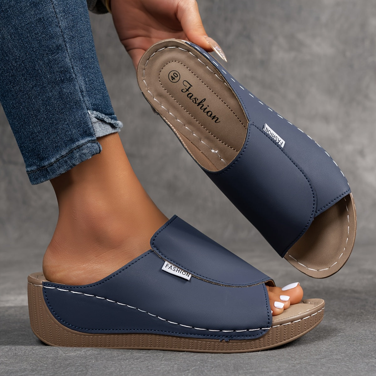 Women's Red Slip-On Slide Sandals with Cushioned Sole for Summer