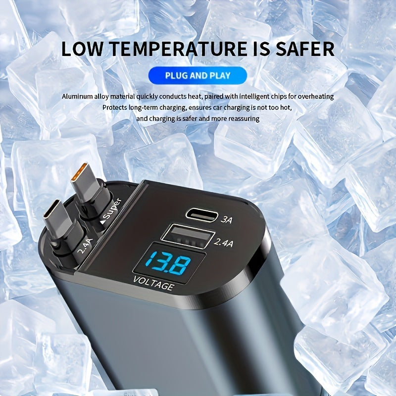 Universal 4-in-1 tezkor tortib olinadigan avtomobil zaryadlagichi USB Type-C kabeli