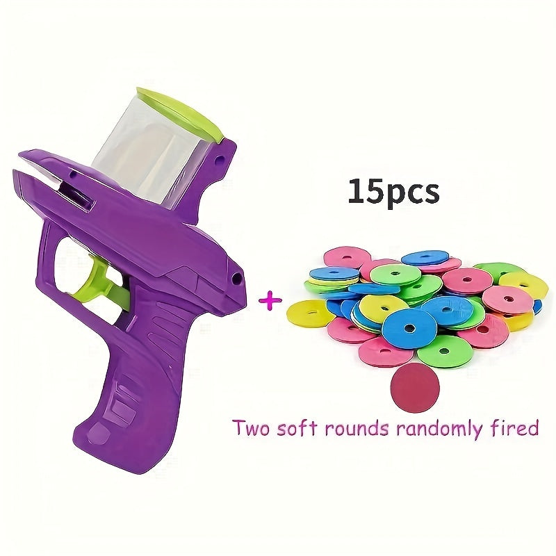 Interactive Cat Toy Launcher Plastic Plaid Pattern Foam Discs Battery-Free