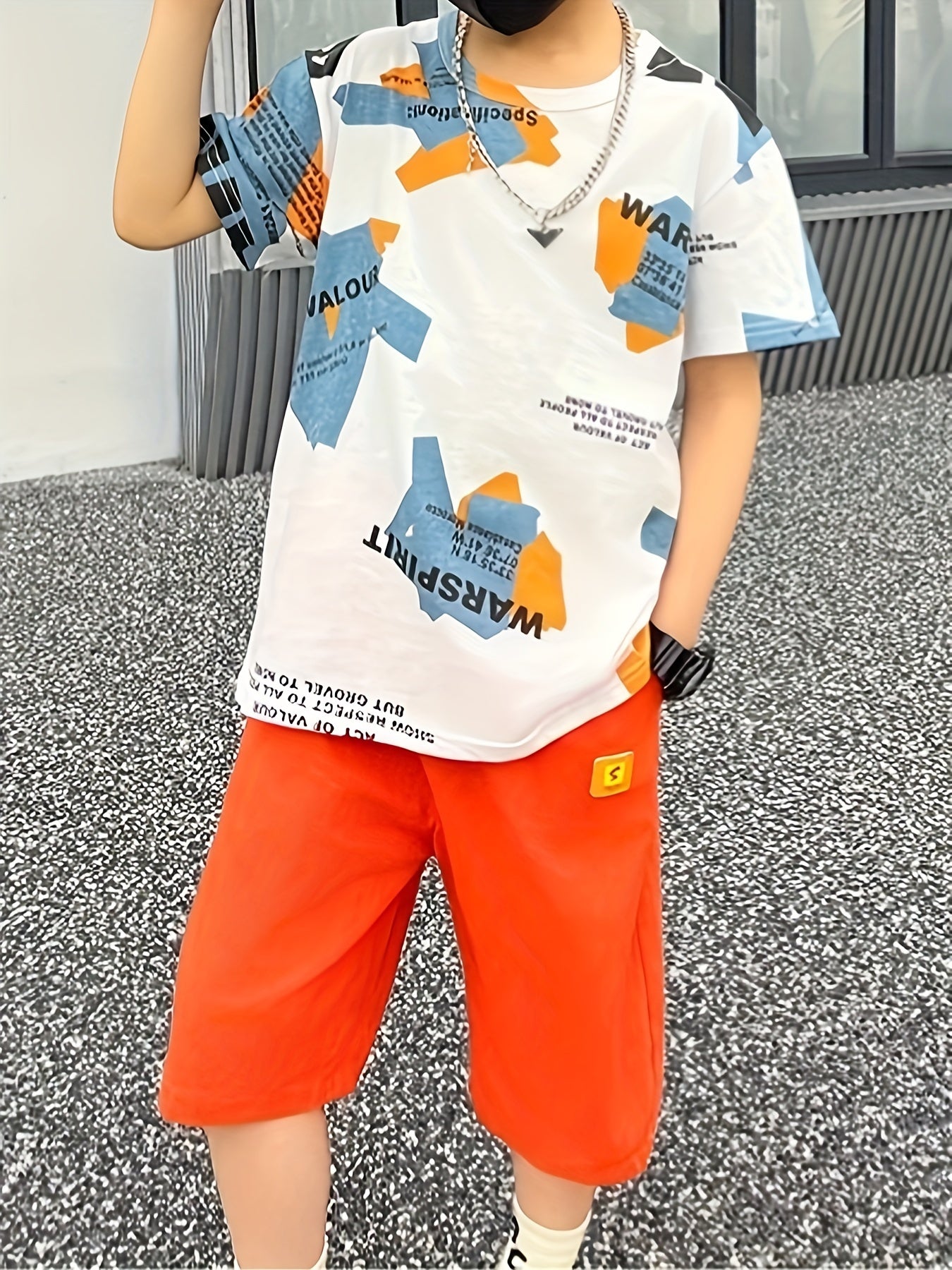 Boys Summer Sportswear Set Cotton Letter Print Shorts T-Shirt Casual Outdoor