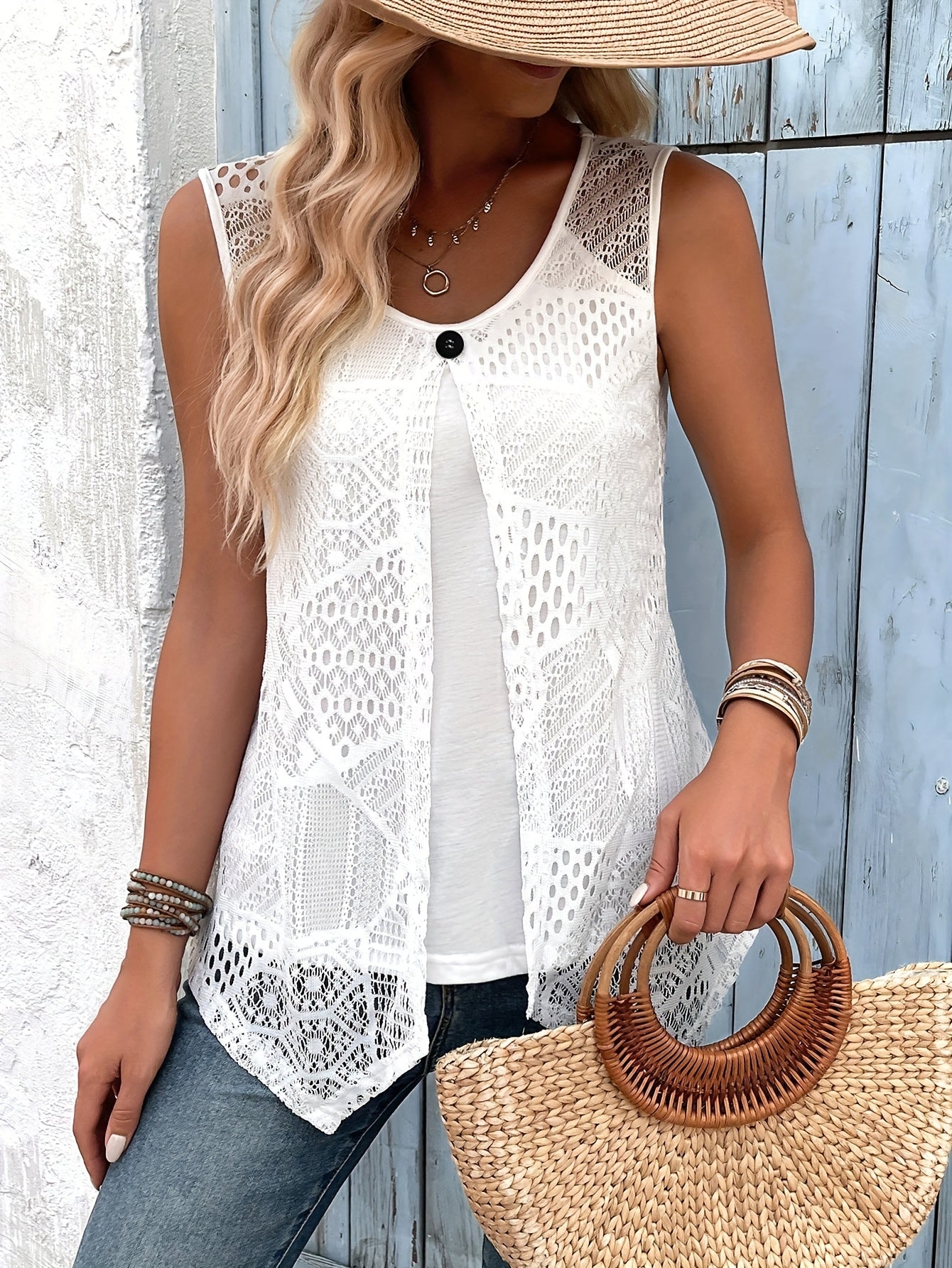 Женская майка без рукавов с кружевной отделкой и расширенным размером, белая, летняя повседневная