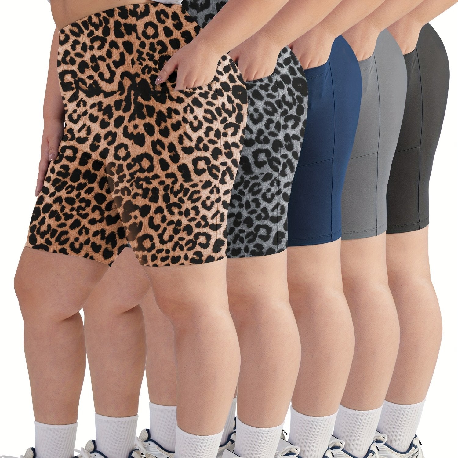 Plus Size Women's High-Waisted Pocket Shorts 5-Pack Comfortable Stretch