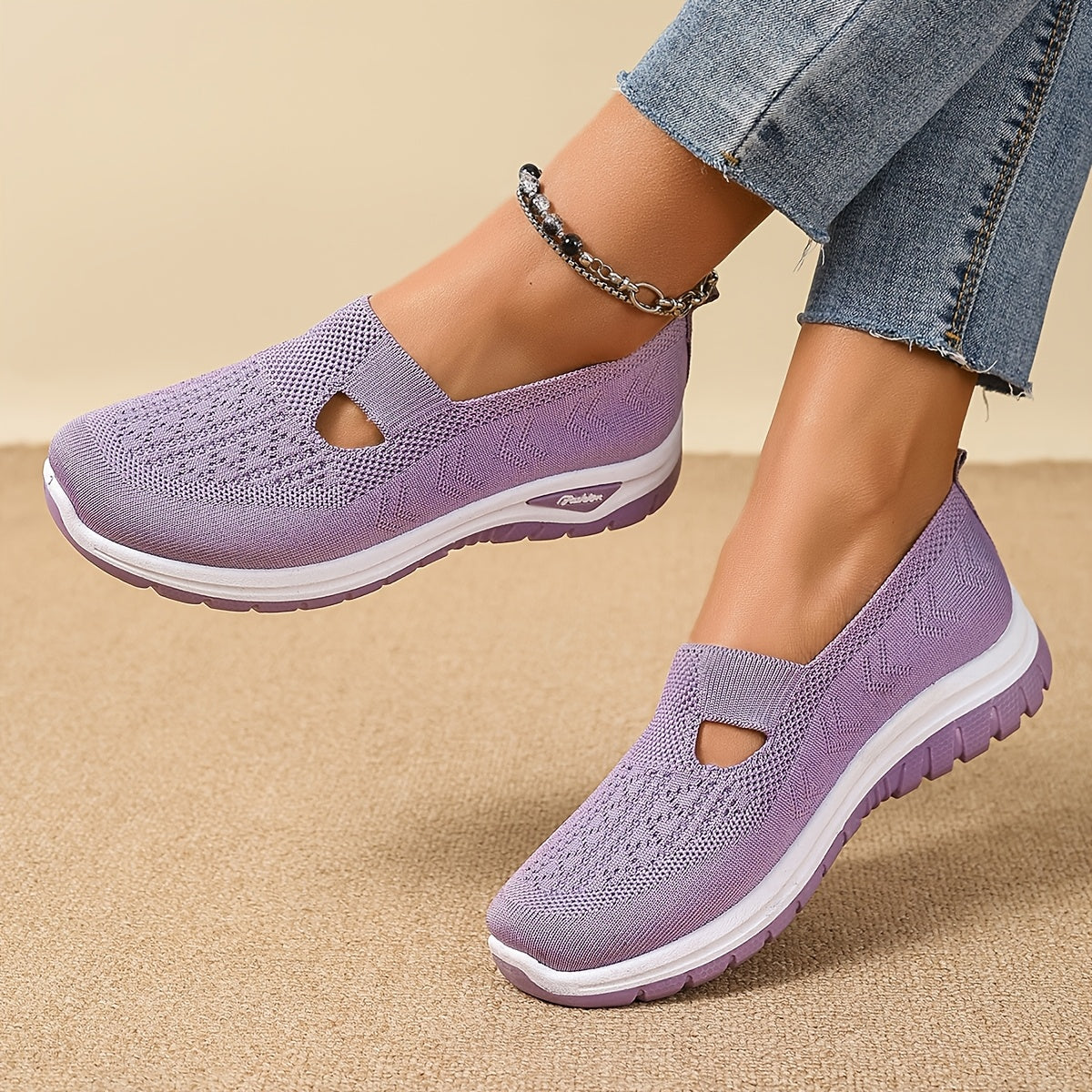 Ayollar uchun nafas oluvchi slip-on sport poyabzali - yengil kundalik mato poyabzali