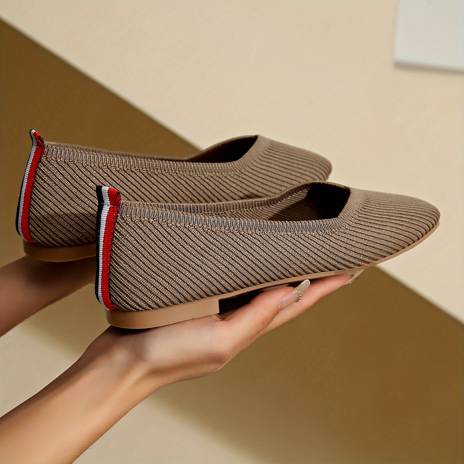 Women's Breathable Square Toe Knitted Flats with Slip-On Style