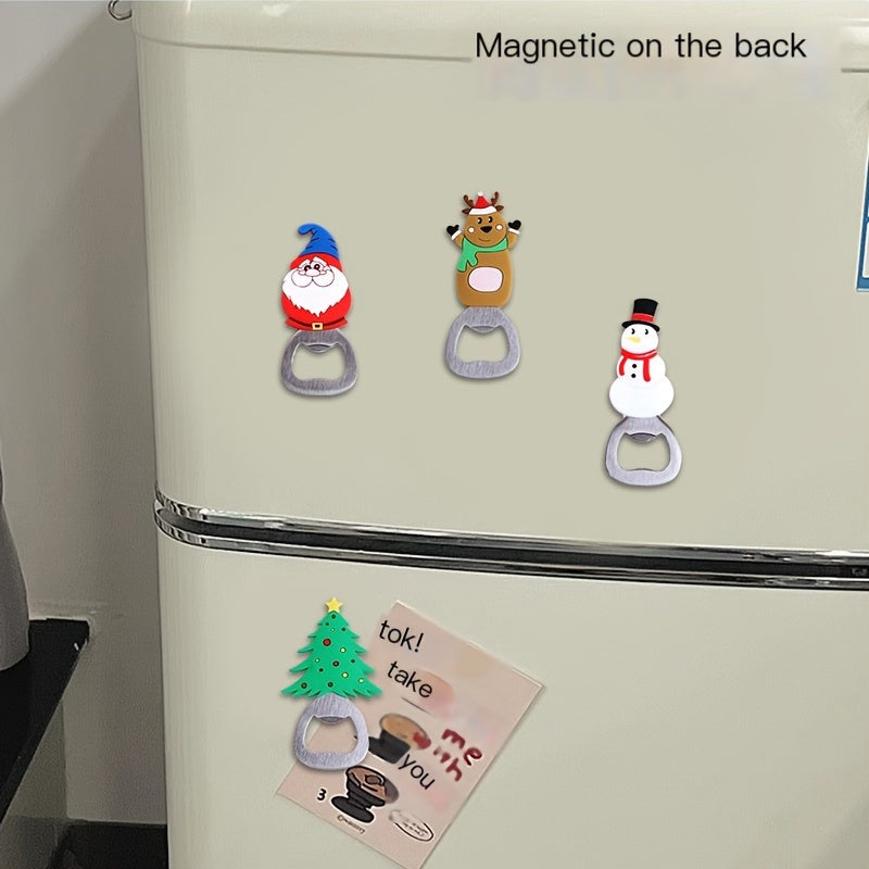 Abrebotellas de Navidad con imán Santa, muñeco de nieve y reno, decoración de cocina para las fiestas