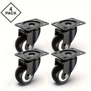 Set of 4 Heavy Duty Black Metal Caster Wheels 3.81 cm with Optional Brake for Furniture and Equipment