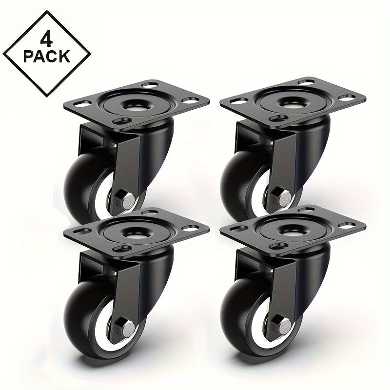 Set of 4 Heavy Duty Black Metal Caster Wheels 3.81 cm with Optional Brake for Furniture and Equipment