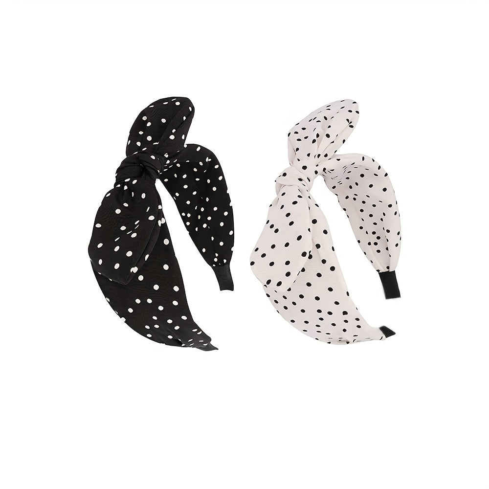 2 ta ayollar yozgi sochbog'lari to'plami, Polka Dot bilan bog'langan bowlar va quyon quloqlari bilan keng boshbog'lar, kundalik kiyim uchun