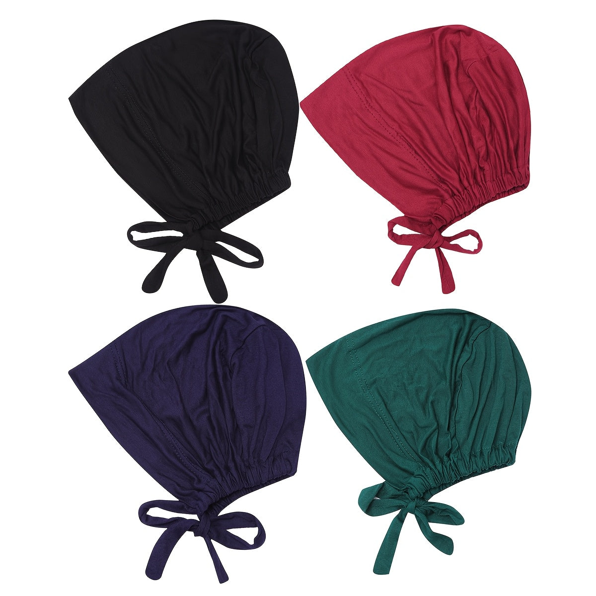Set de 4 gorras internas de modales ajustables para hijab, transpirable, elásticas y con cordón, para mujeres