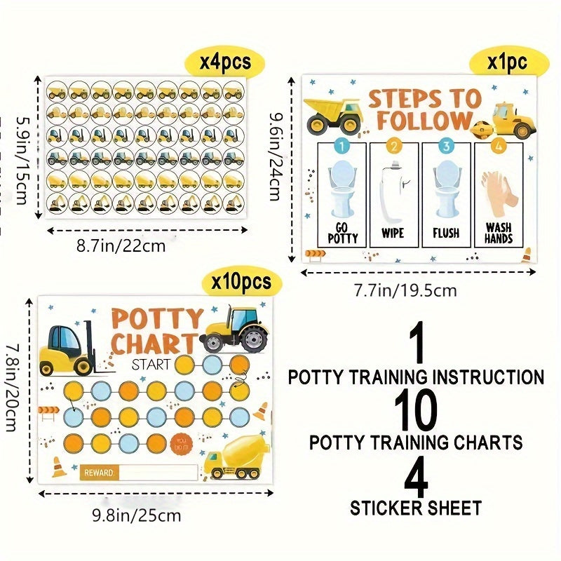 Potty Training Chart for Kids with Stickers and Step-by-Step Instructions, Construction Truck Design