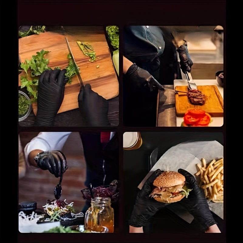 Black Nitrile Gloves FDA Compliant Waterproof Powder-Free Food Safe Disposable