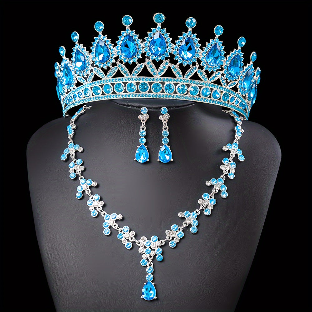 Elegant Rhinestone Queen Tiara and Jewelry Set with Necklace and Earrings for Weddings and Events