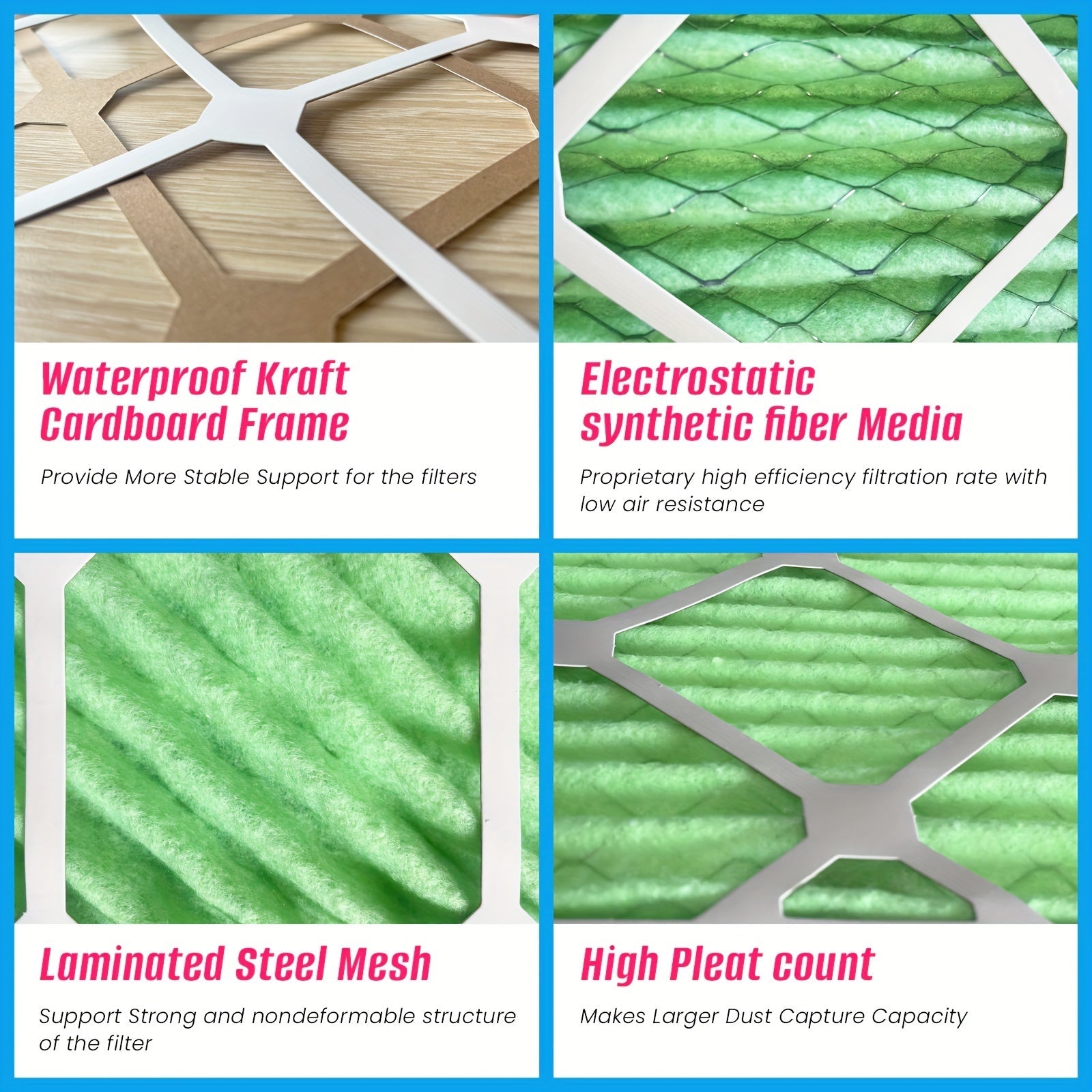 Two Pack 10x20x1 MERV13 Electrostatic Pleated Air Conditioner Filters