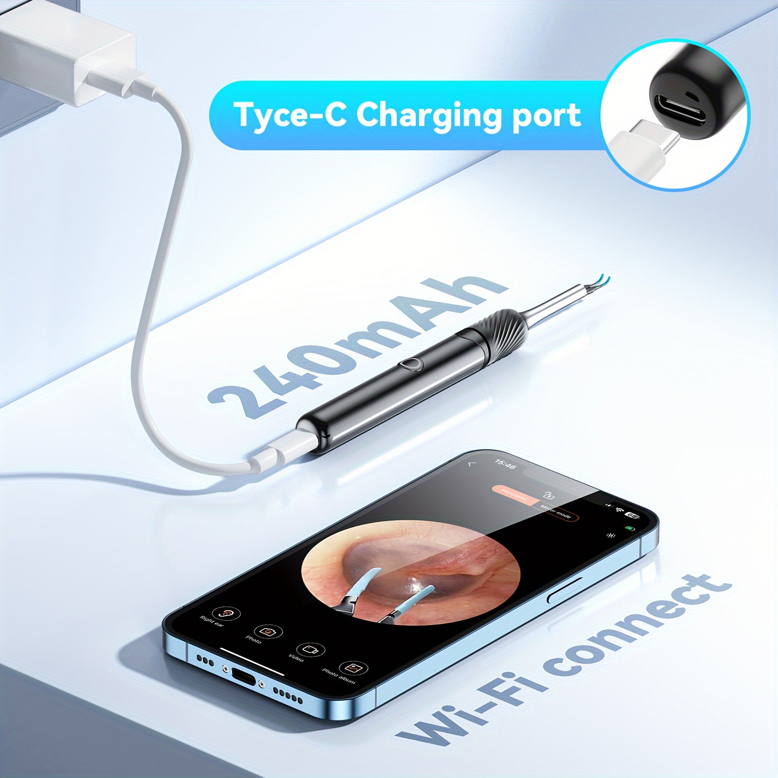 3-in-1 Earwax Removal Tool with 1200W Ear Mirror and Cleaning Spoon