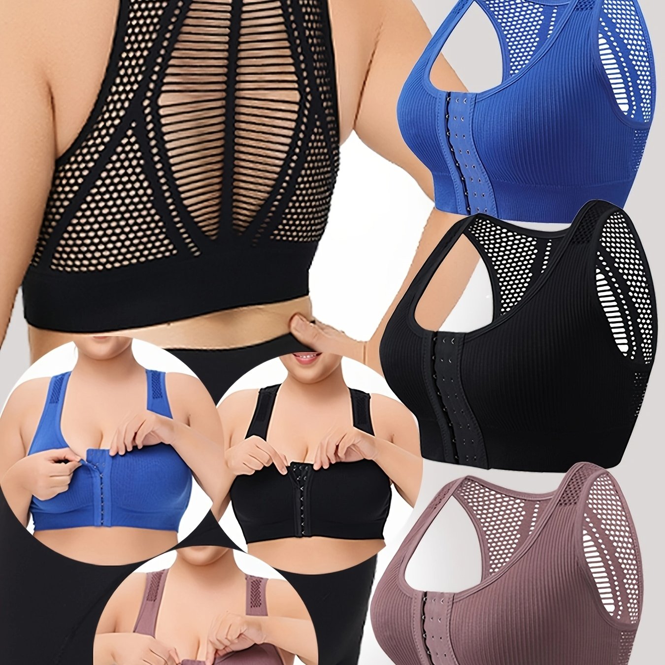 Plus-Size Sports Bras Breathable Mesh Support Wire-Free Seamless Set