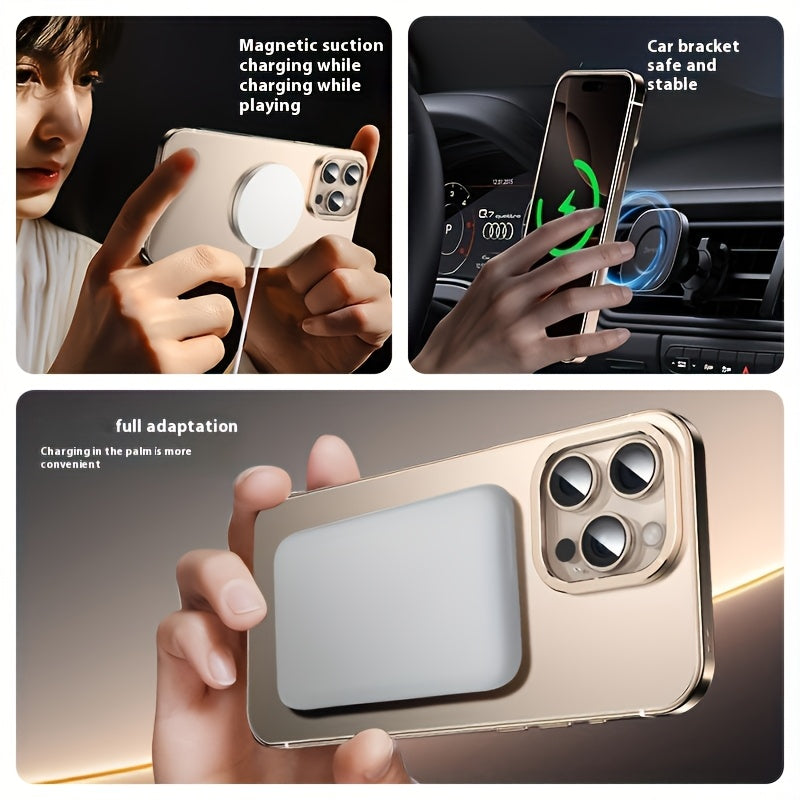 iPhone 16 Pro Max Case Stainless Steel Frame Magnetic Wireless Charging Frosted PC Back Cover