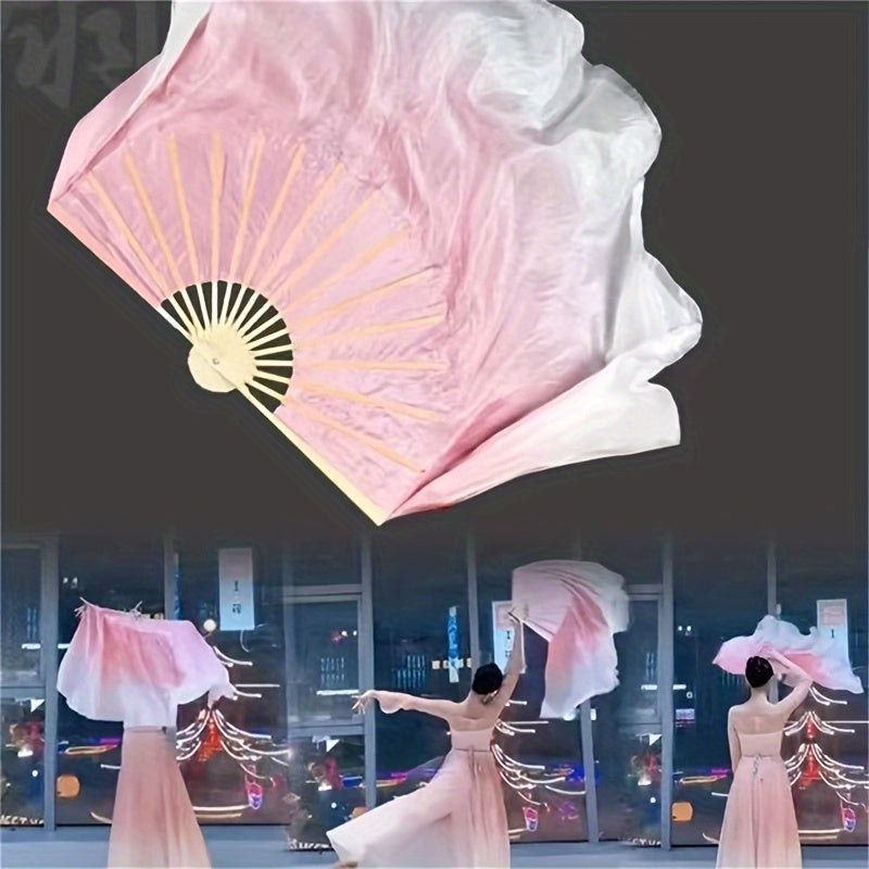 Vintage Style Folding Dance Fan with Gradient Dye Fabric for Traditional Chinese Dance and Performance