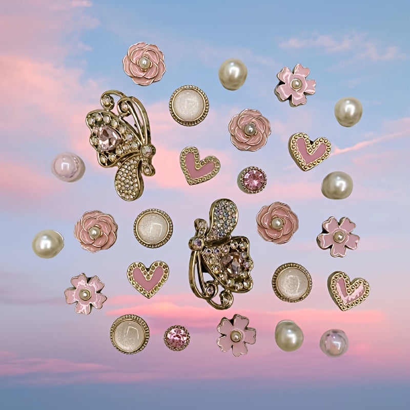 Girls 27PCS Pink Heart Flower Butterfly Shoe Charms for Sandals Slippers