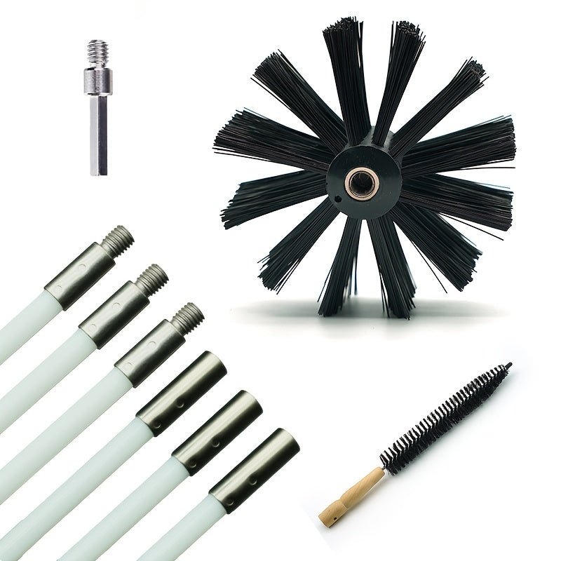Chimney Brush Set with 9 Pieces, 243.84cm Reach, 4-Inch Brush Head, Drill Compatible