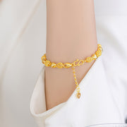 Gold-Plated Buddha Bead Bracelet Brass Hollow Design for Men and Women