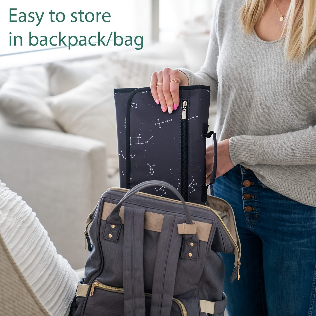 Водонепроницаемый пеленальный матрасик с держателем для салфеток и функцией портативности