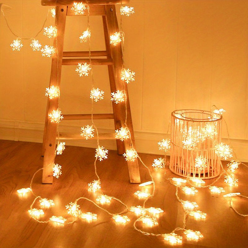 Vintage Snowflake String Lights Battery-Operated White LEDs for Christmas Weddings Gardens