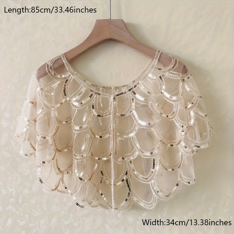 Vintage Women's Flapper Shawl with Beaded Sequins and Thin Decoration Evening Cover-Up