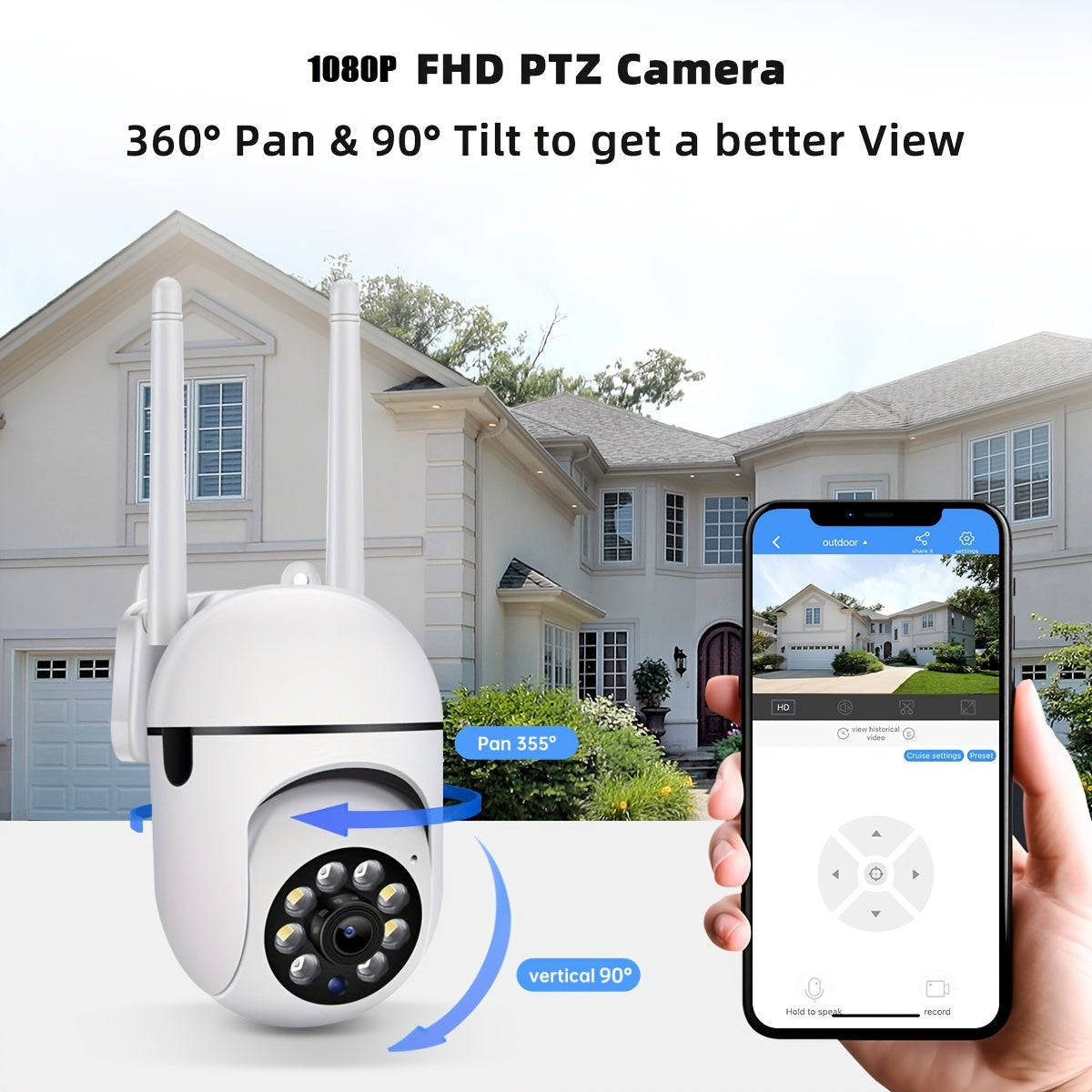 1080P Wireless Smart PTZ Security Camera with Night Vision Human Tracking and App Control