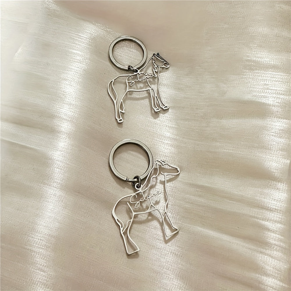 Llavero personalizado de acero inoxidable con charm de animal grabado "Selena" para mujeres