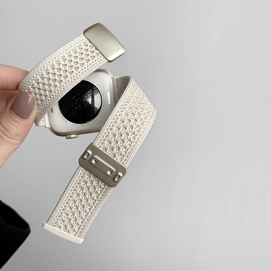 Beige Nylon Knit Watch Band for 38-49mm Watches Magnetic Closure Men Women