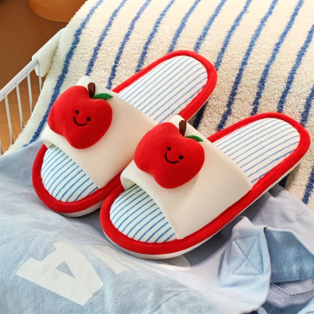 Women Soft Slippers Breathable Fabric Apple Design Indoor Footwear