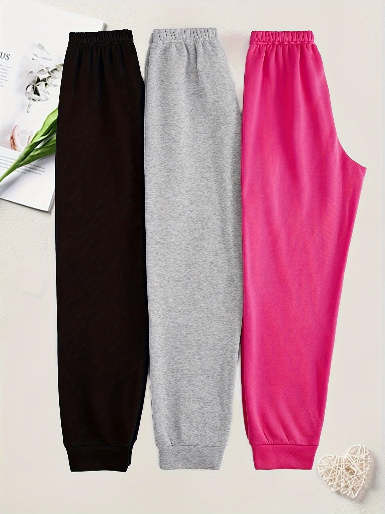 Plus Size Women’s Cozy Lounge Pants 3-Pack With Elastic Waist and Drawstring
